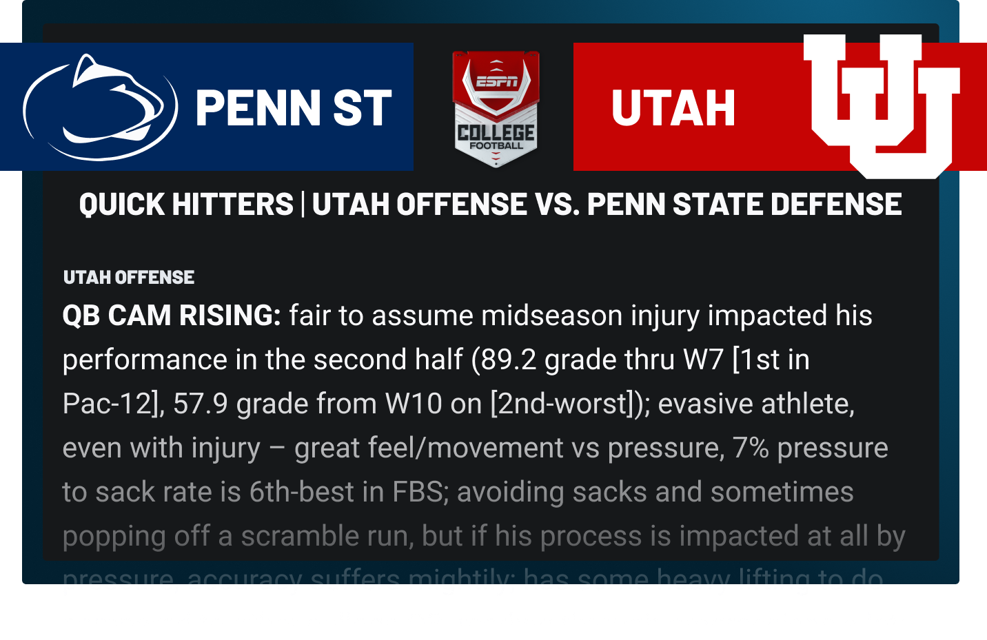 Penn St vs Utah PFF primer service package slide